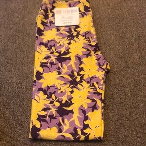 Lularoe os leggings purple yellow flowers NEW